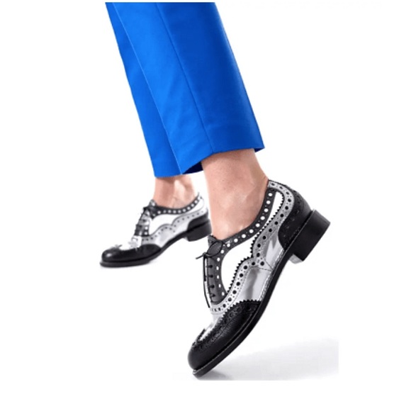 OFFICE OF ANGELA SCOTT Mr Doubt oxford flats black white silver EU 37.5 US 7.5 - Picture 1 of 13